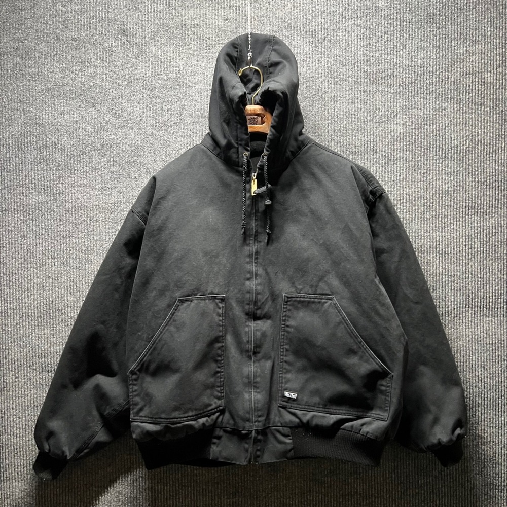 Walls Workwear Hooded Jacket Mens 2XL Black Duck Canvas Quilted Lined